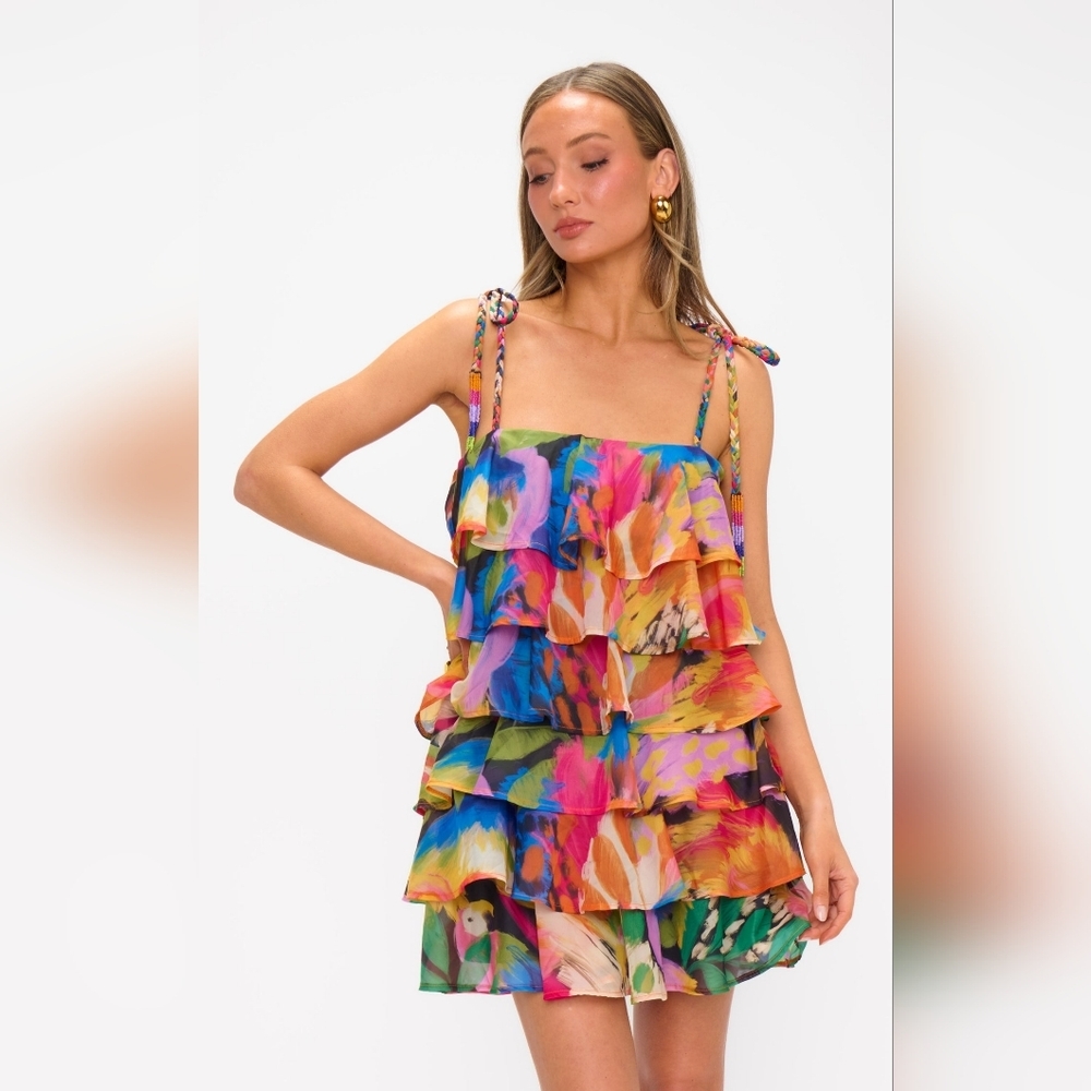 Show Me Your MuMu Rowen Ruffle Dress M Wedding Party Vacation Spring Feminine - Picture 4 of 11